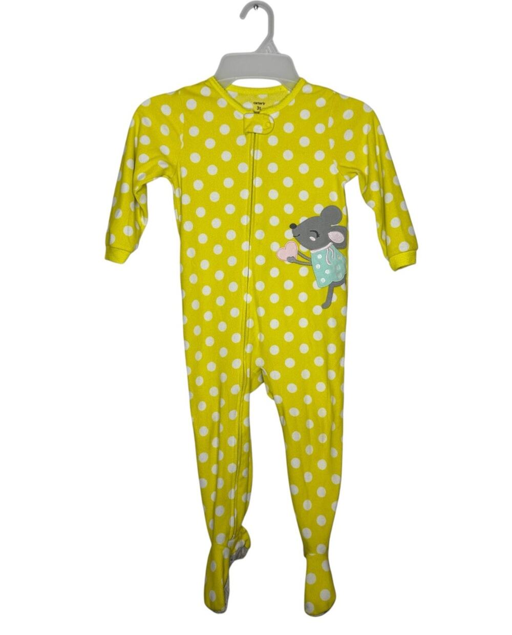 Carter's Footed Pajamas Toddler 3T Yellow Heart Mouse Fleece Sleeper